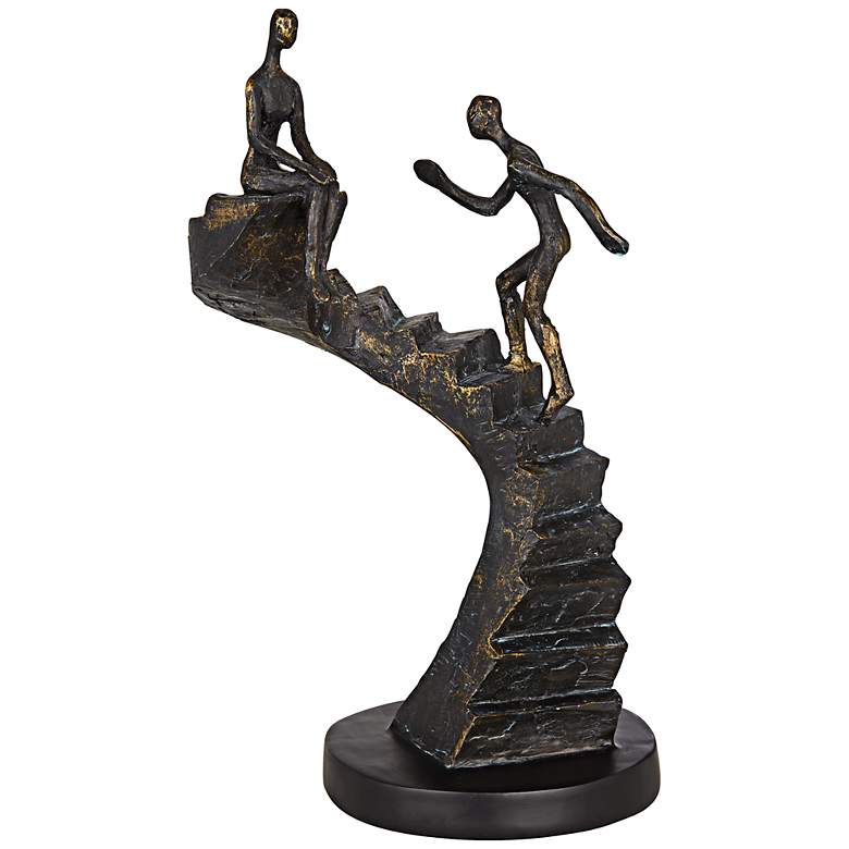 Image 2 Climbing Stairs 13 3/4 inch High Bronze Sculpture