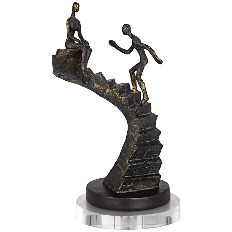 Image 1 Climbing Stairs 13 3/4"H Sculpture With 7" Round Acrylic Riser