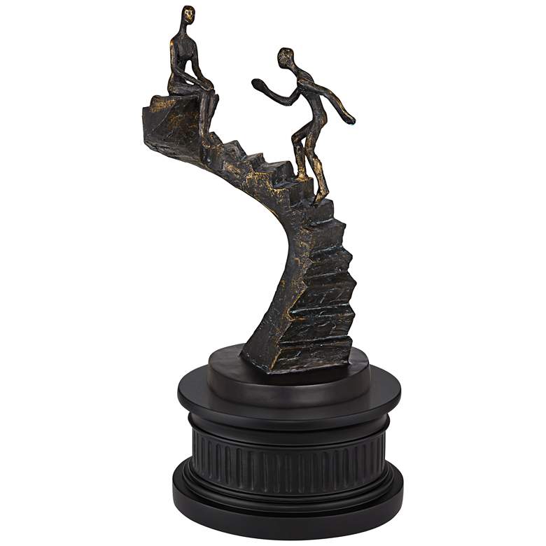 Image 1 Climbing Stairs 13 3/4 inchH Sculpture With Black Round Riser