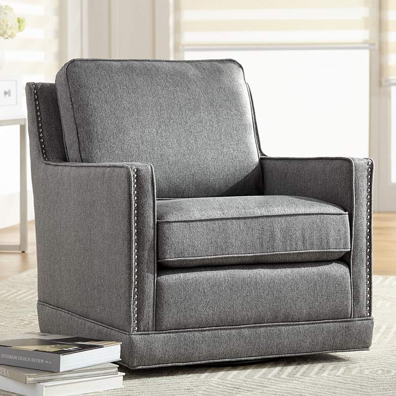 Image 1 Clinton Mica Gray Linen Fabric Swivel Chair