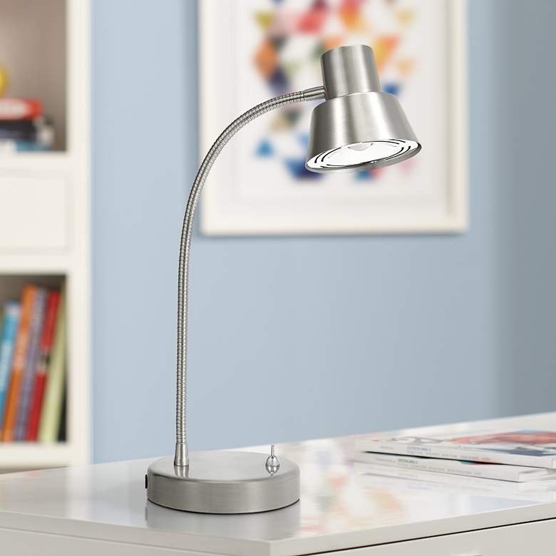 Image 1 Clio Brushed Nickel LED Adjustable Gooseneck Desk Lamp