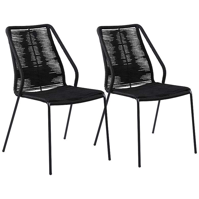 Image 2 Clip Black Rope Outdoor Stackable Dining Chairs Set of 2