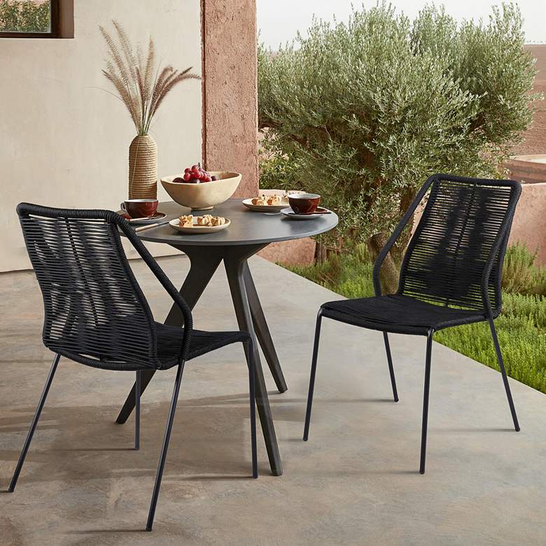 Image 1 Clip Black Rope Outdoor Stackable Dining Chairs Set of 2