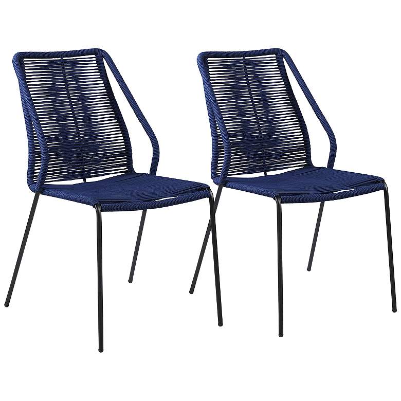 Image 2 Clip Blue Rope Outdoor Stackable Dining Chairs Set of 2