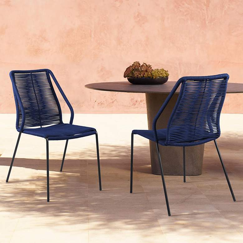 Image 1 Clip Blue Rope Outdoor Stackable Dining Chairs Set of 2