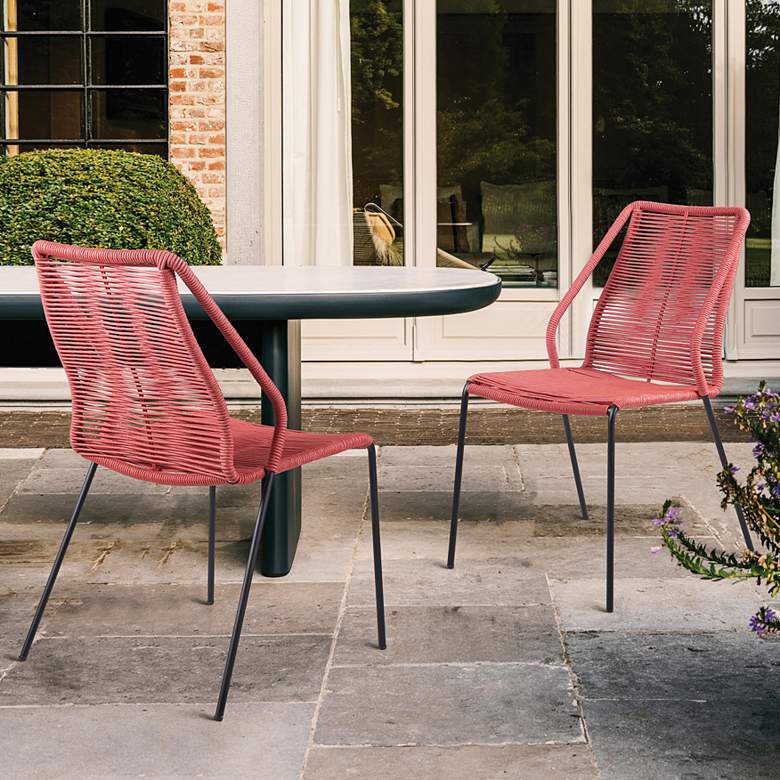 Image 1 Clip Brick Red Rope Outdoor Stackable Dining Chairs Set of 2