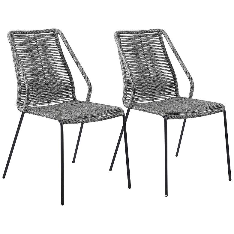 Image 2 Clip Gray Rope Outdoor Stackable Dining Chairs Set of 2