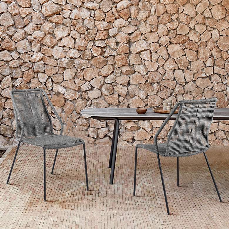 Image 1 Clip Gray Rope Outdoor Stackable Dining Chairs Set of 2