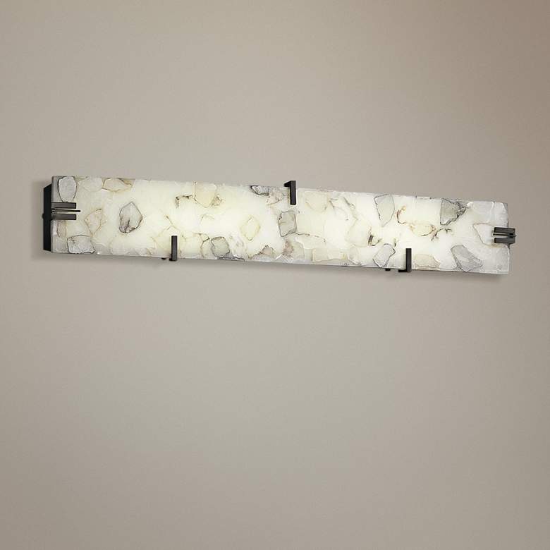 Image 1 Clips 28 1/4" Wide LED Alabaster Rocks Bronze Bath Light