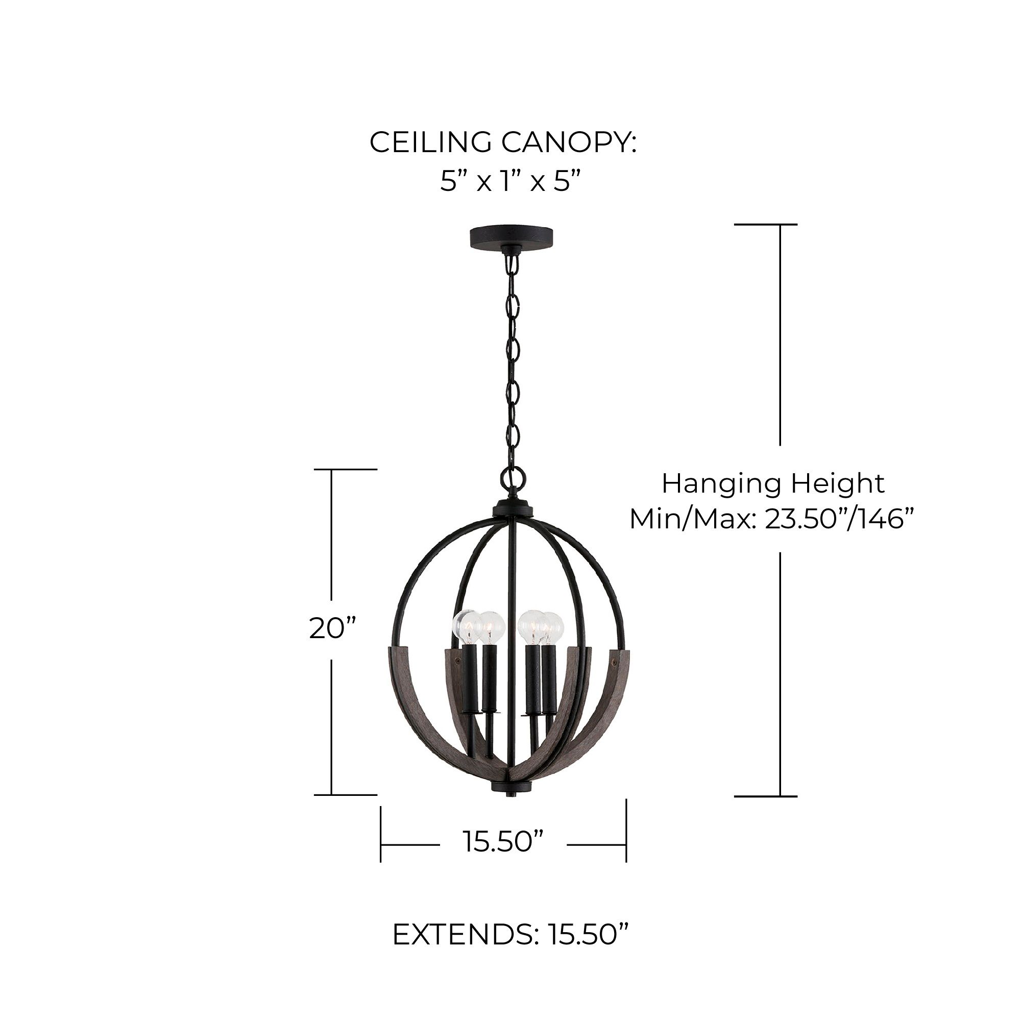 Clive 15 1/2"W Carbon Gray and Black Iron 4-Light Pendant