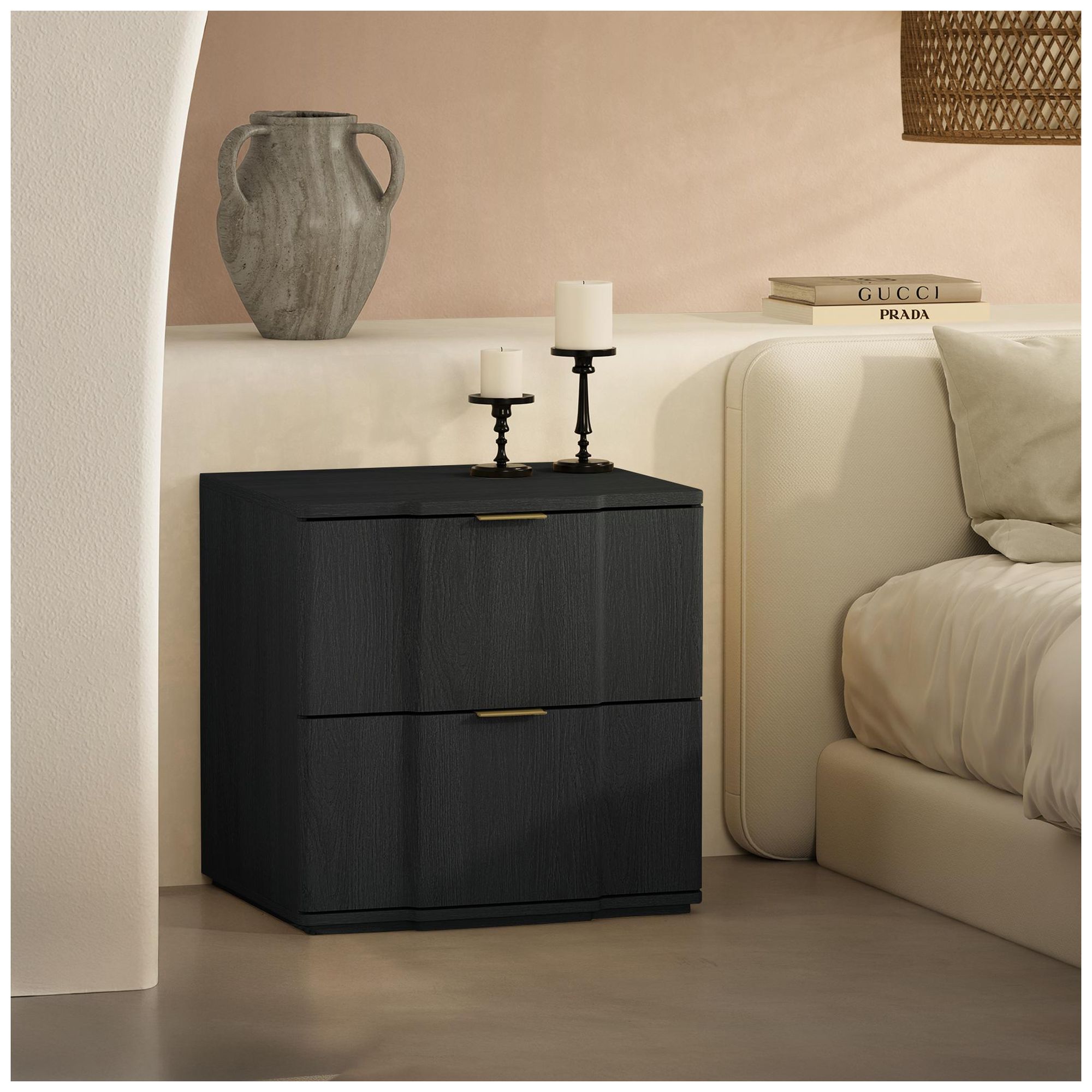 Image 3 Clive Mid-Century Modern 2-Piece Dresser and Nightstand in Black and Gold more views