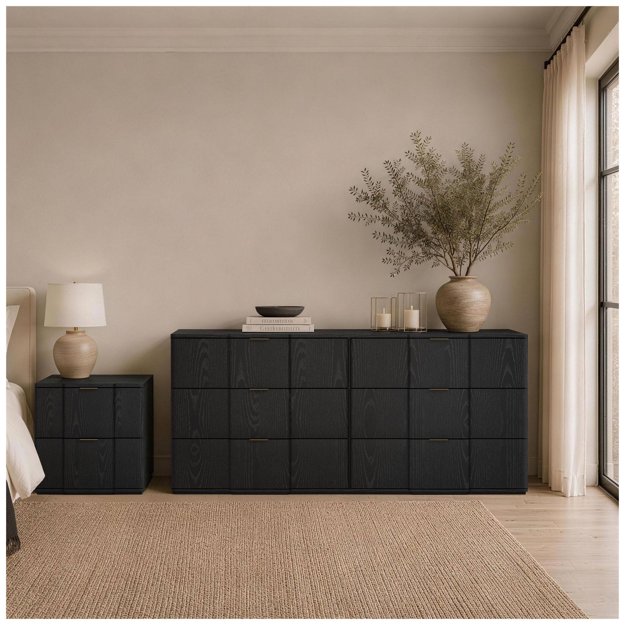Image 5 Clive Mid-Century Modern 2-Piece Dresser and Nightstand in Black and Gold more views