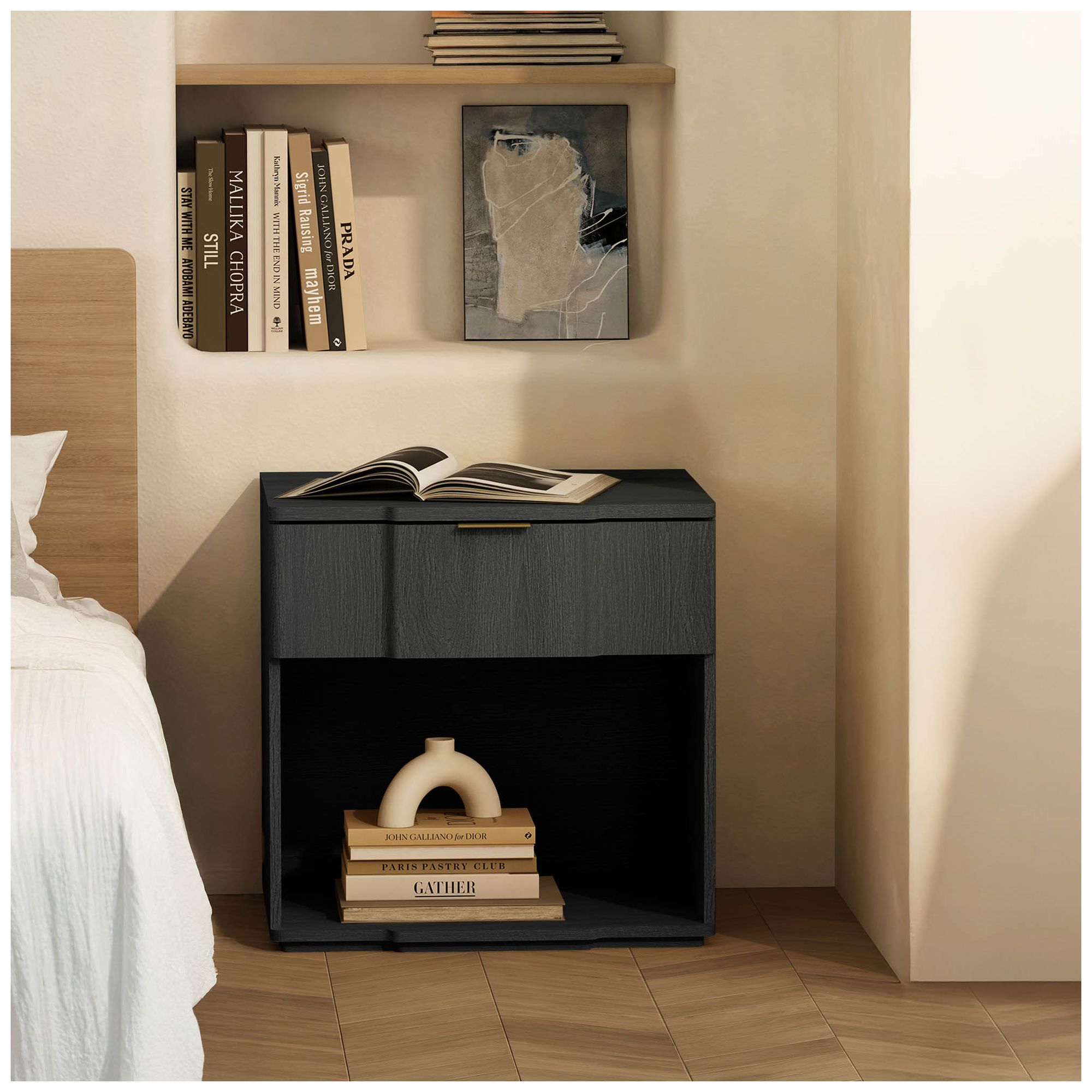 Image 3 Clive Mid-Century Modern 2-Piece Dresser and Nightstand in Black and Gold more views