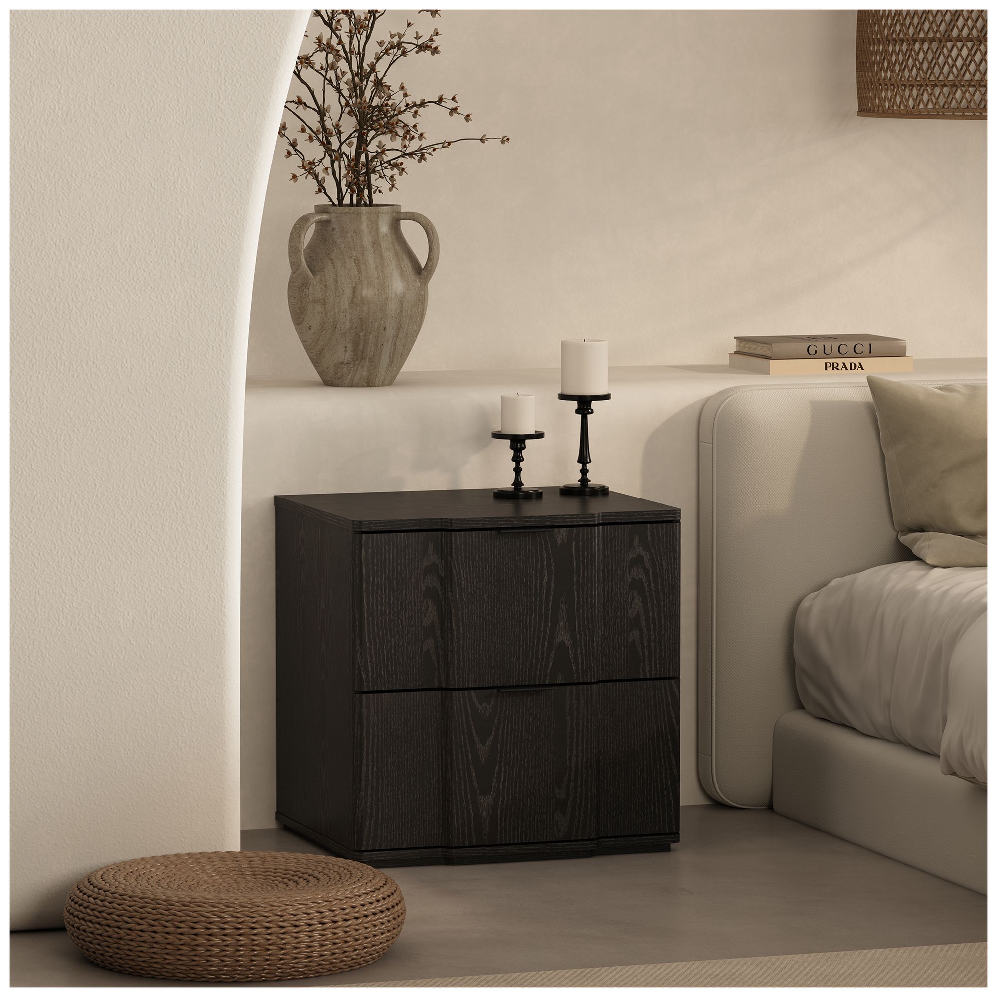 Image 4 Clive Mid-Century Modern 2-Piece Dresser and Nightstand in Black more views