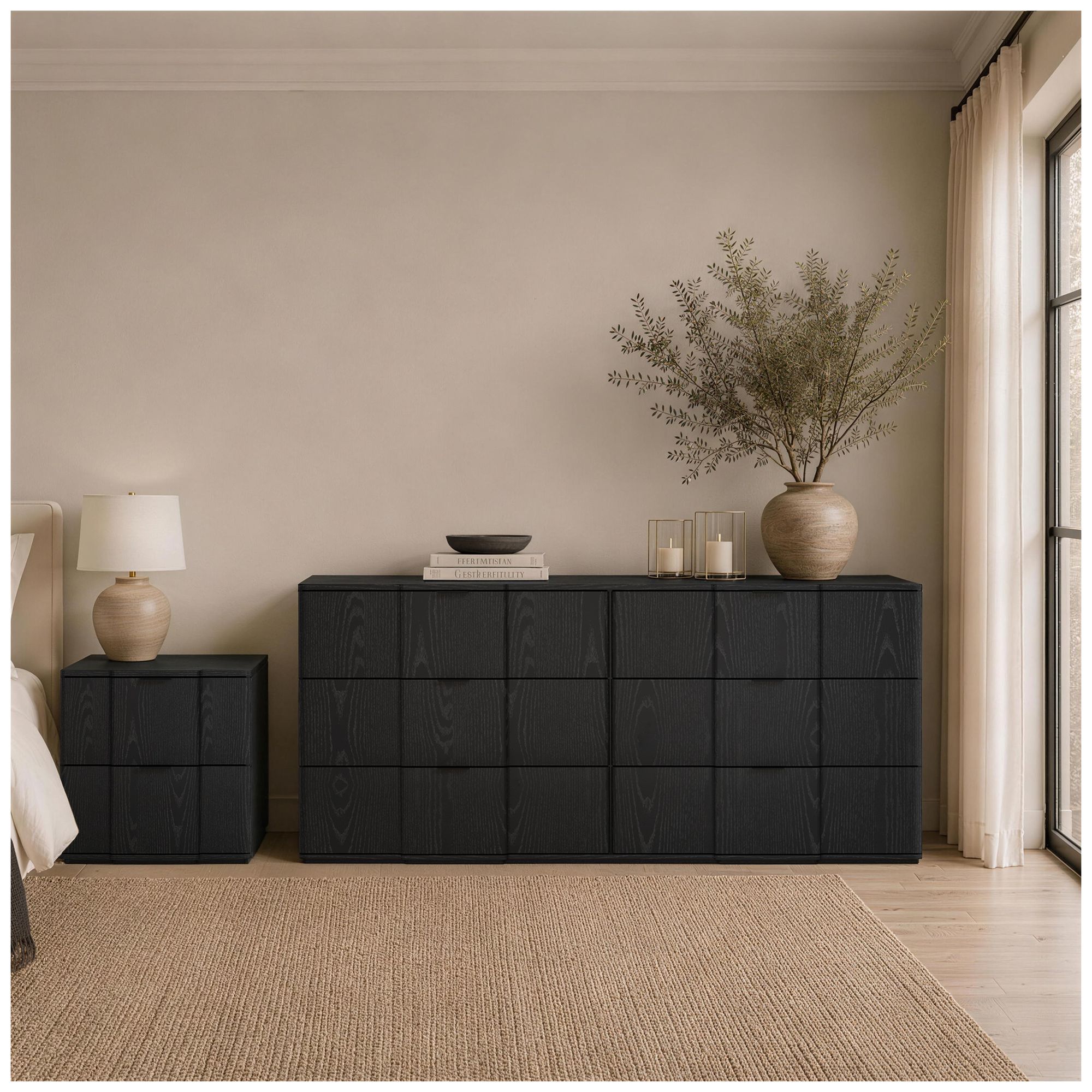 Image 5 Clive Mid-Century Modern 2-Piece Dresser and Nightstand in Black more views