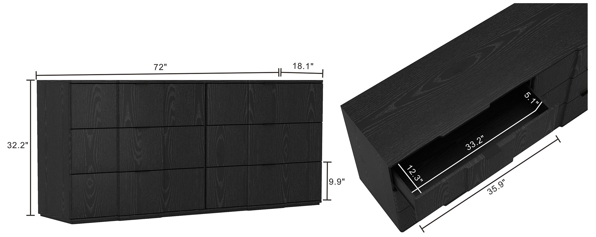 Image 7 Clive Mid-Century Modern 2-Piece Dresser and Nightstand in Black more views