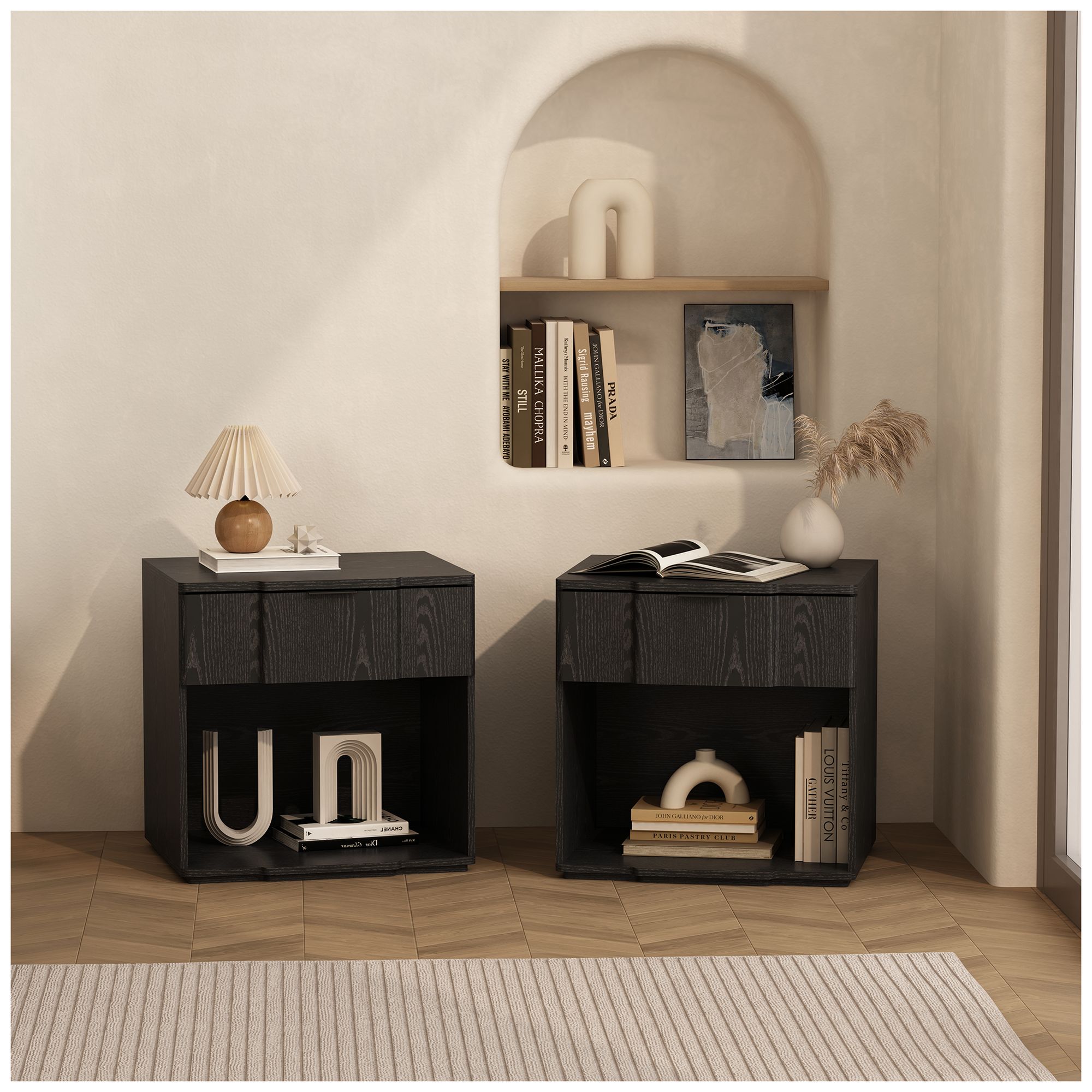 Image 3 Clive Mid-Century Modern 2-Piece Dresser and Nightstand in Black more views