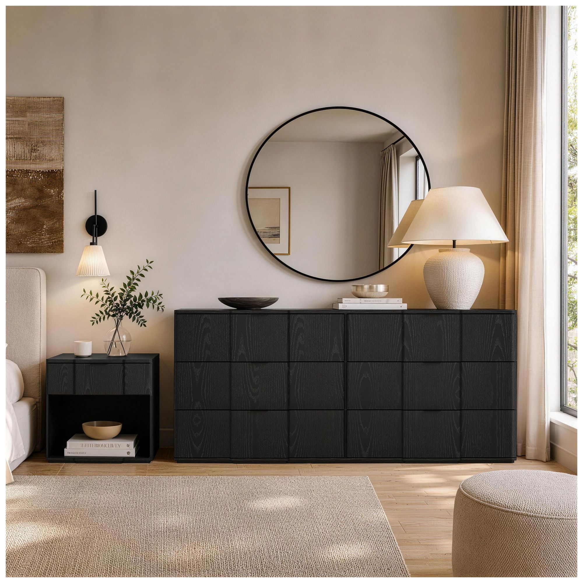 Image 5 Clive Mid-Century Modern 2-Piece Dresser and Nightstand in Black more views