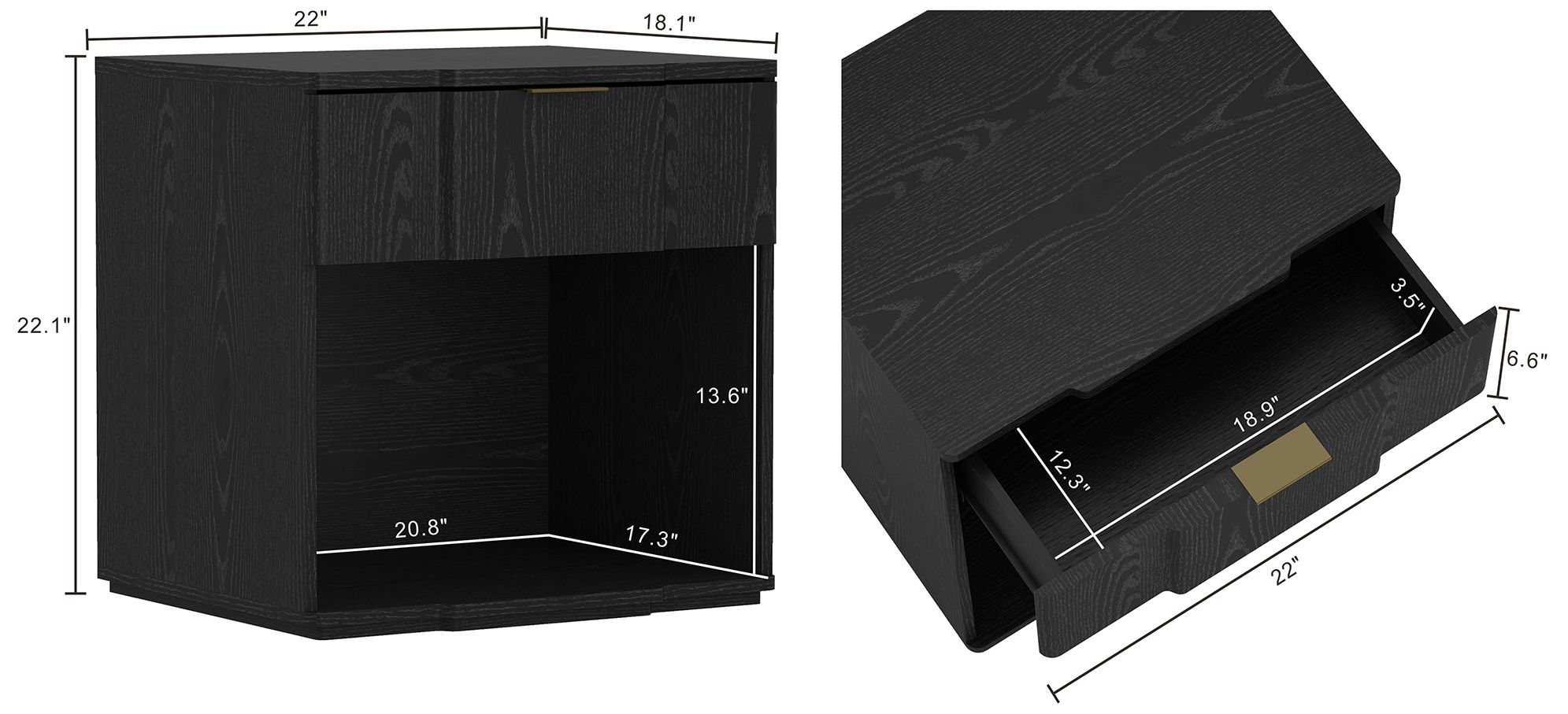 Image 4 Clive Mid-Century Modern 22" Nightstand in Black (1-Drawer) more views