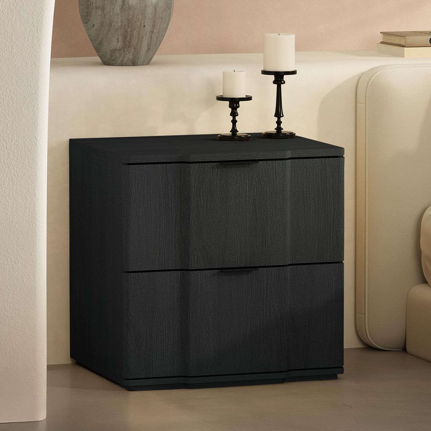 Clive Mid-Century Modern 22" Nightstand in Black and Gold (2-Drawer)