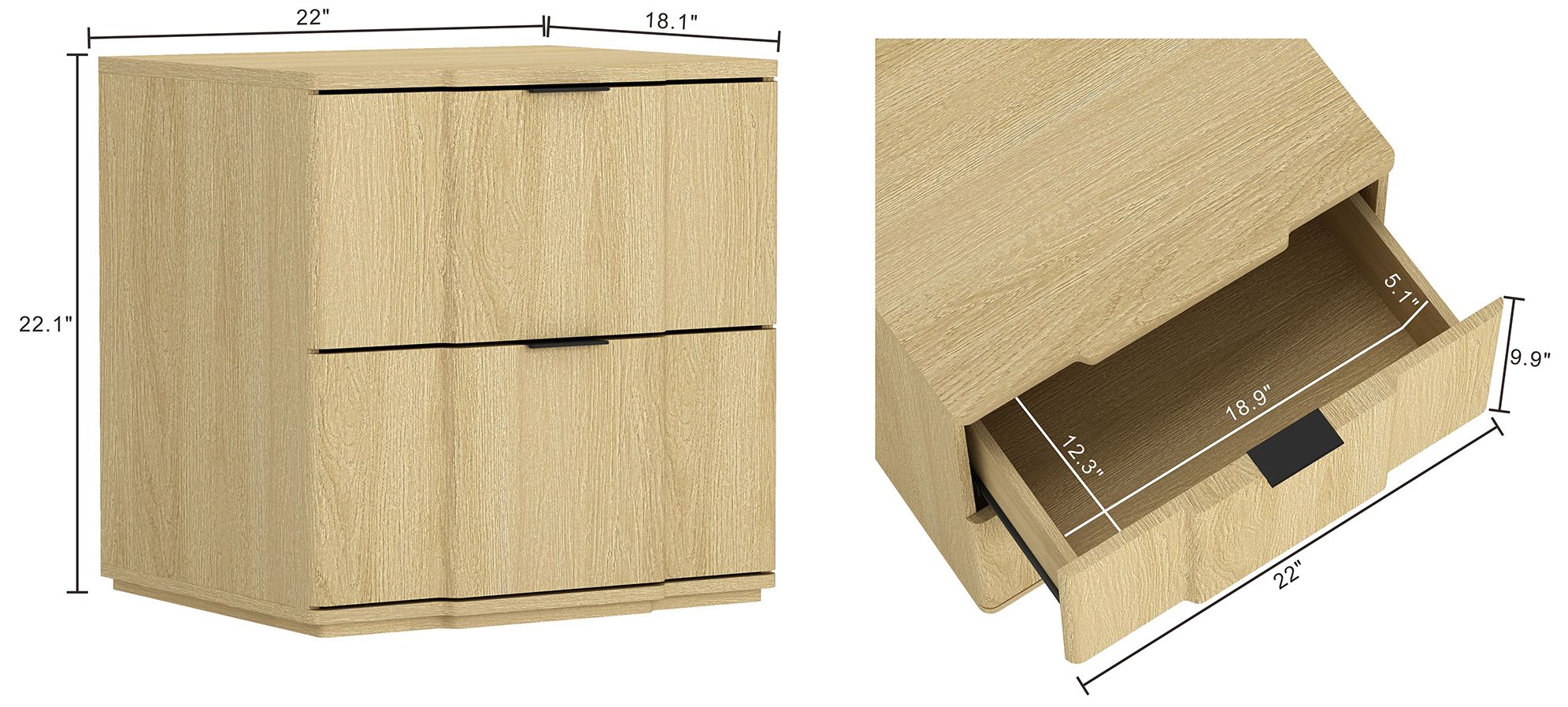 Image 4 Clive Mid-Century Modern 22" Nightstand in Natural and Black (2-Drawer) more views