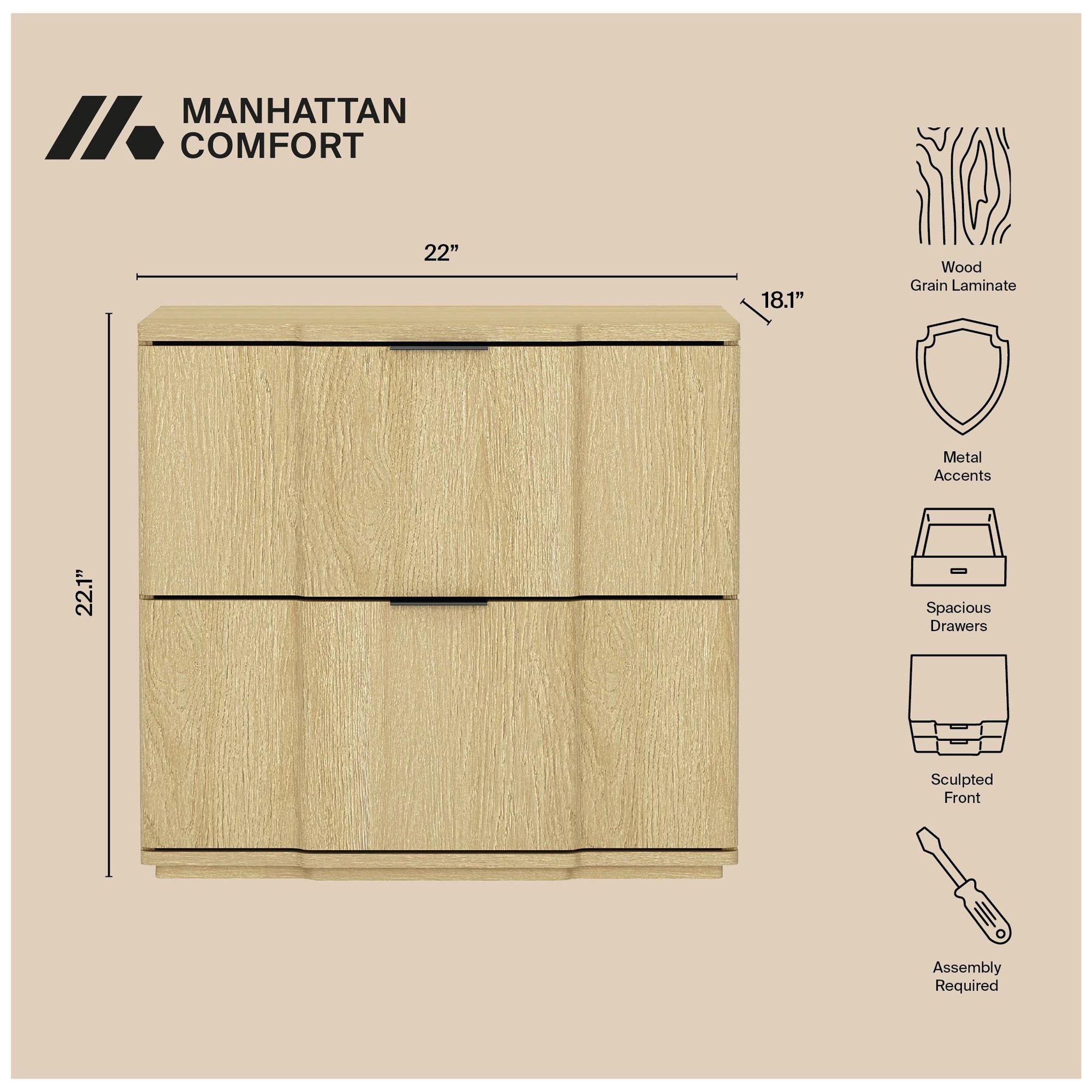 Image 5 Clive Mid-Century Modern 22" Nightstand in Natural and Black (2-Drawer) more views