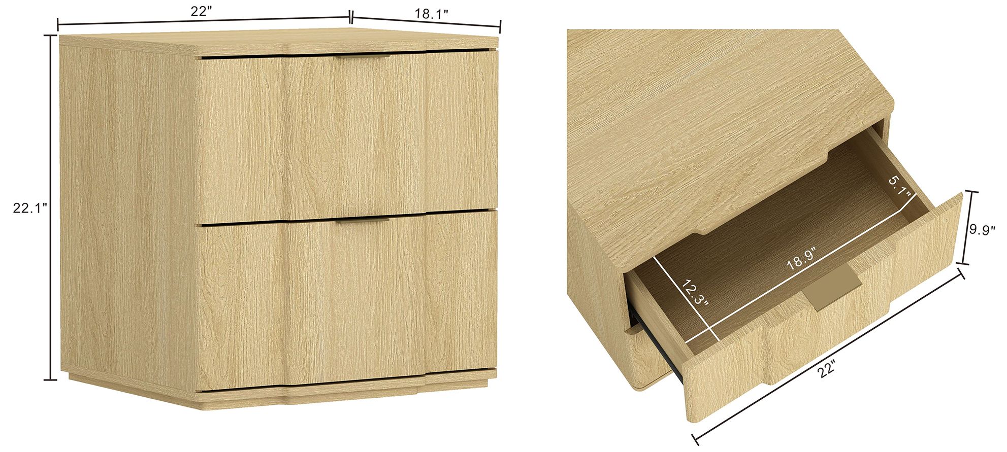 Image 4 Clive Mid-Century Modern 22" Nightstand in Natural and Gold (2-Drawer) more views