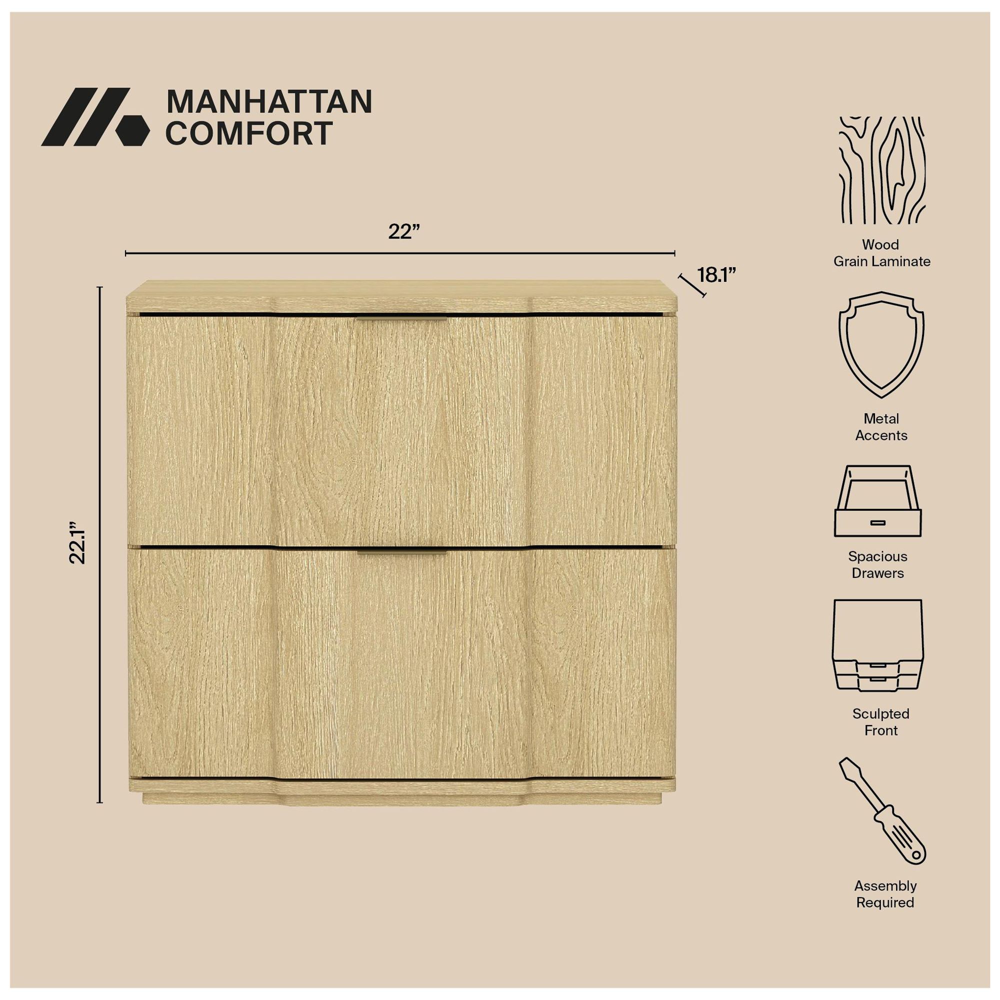 Image 5 Clive Mid-Century Modern 22" Nightstand in Natural and Gold (2-Drawer) more views