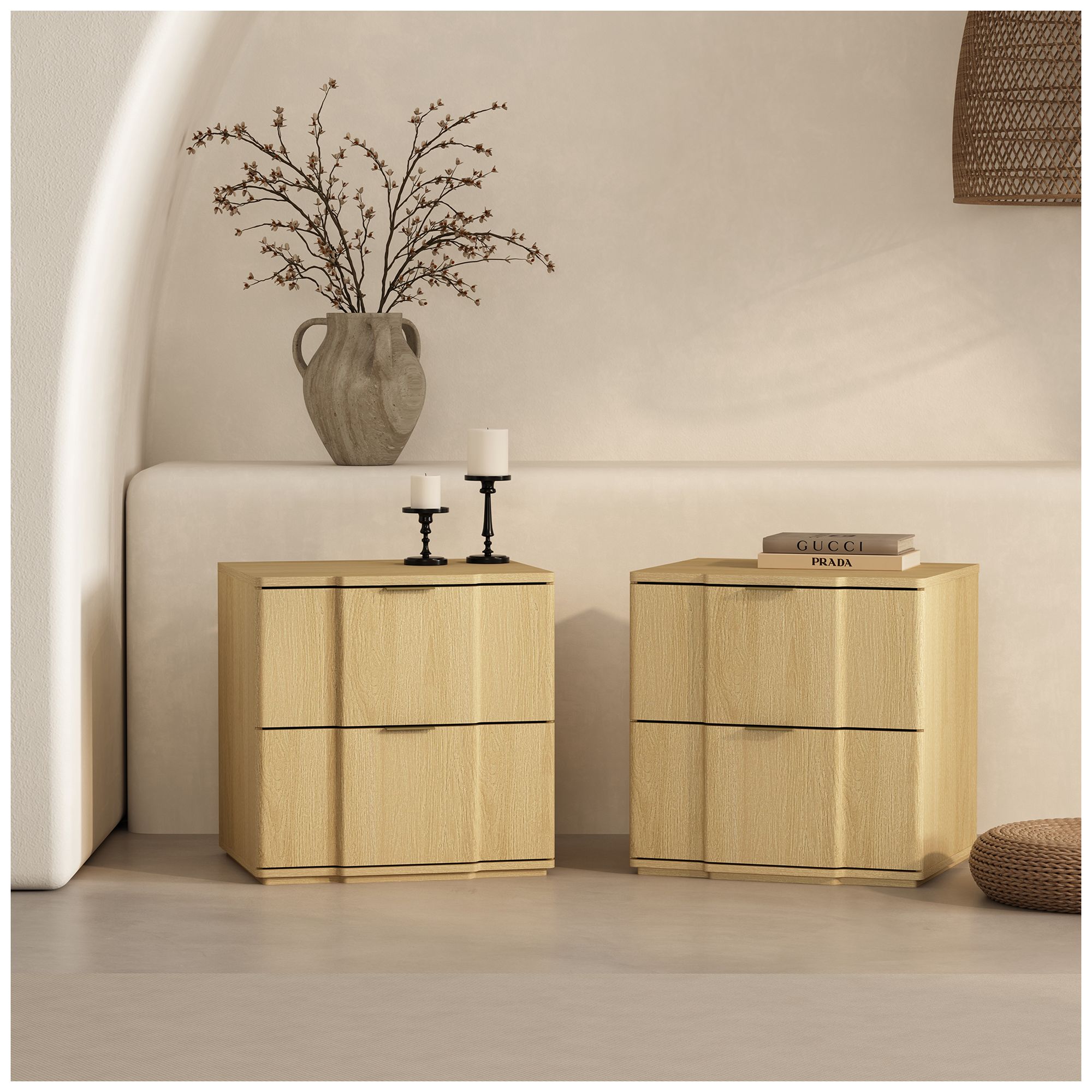 Clive Mid-Century Modern 22" Nightstand in Natural and Gold (2-Drawer)