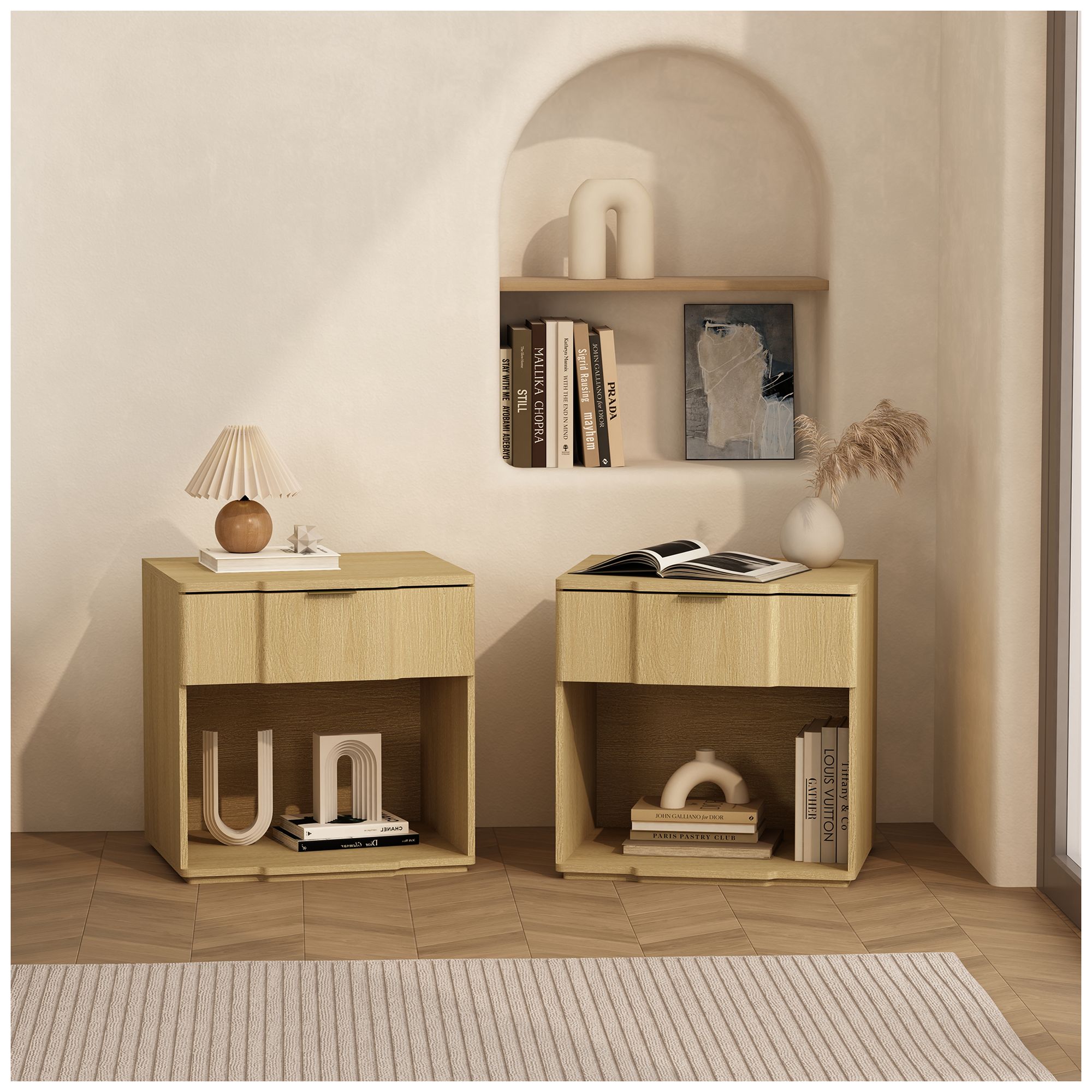 Clive Mid-Century Modern 22" Nightstand in Natural Oak (1-Drawer)