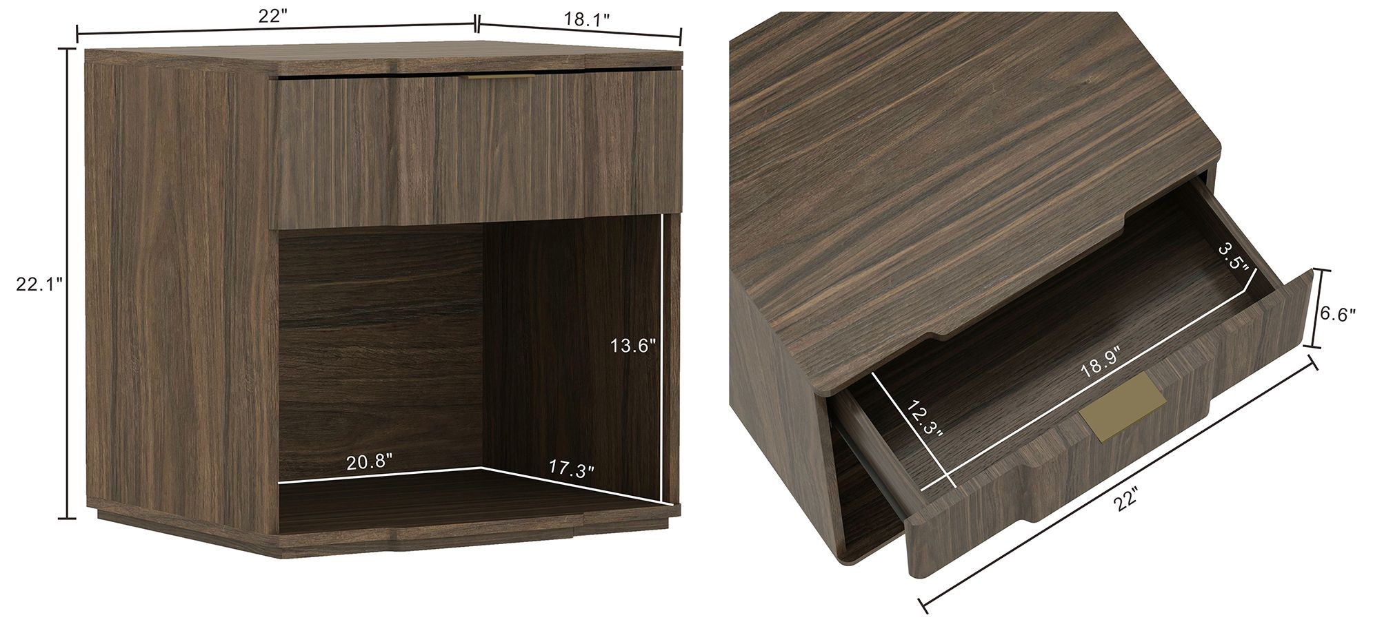 Image 4 Clive Mid-Century Modern 22" Nightstand in Walnut (1-Drawer) more views