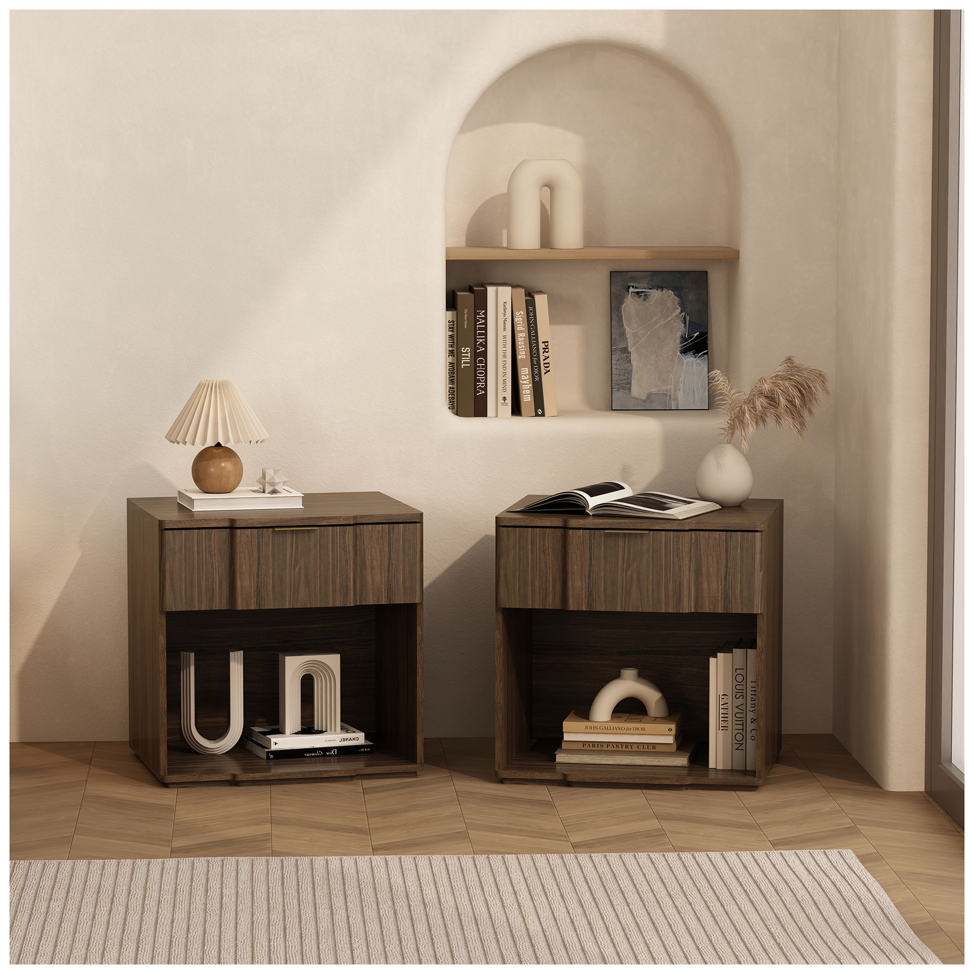 Clive Mid-Century Modern 22" Nightstand in Walnut (1-Drawer)