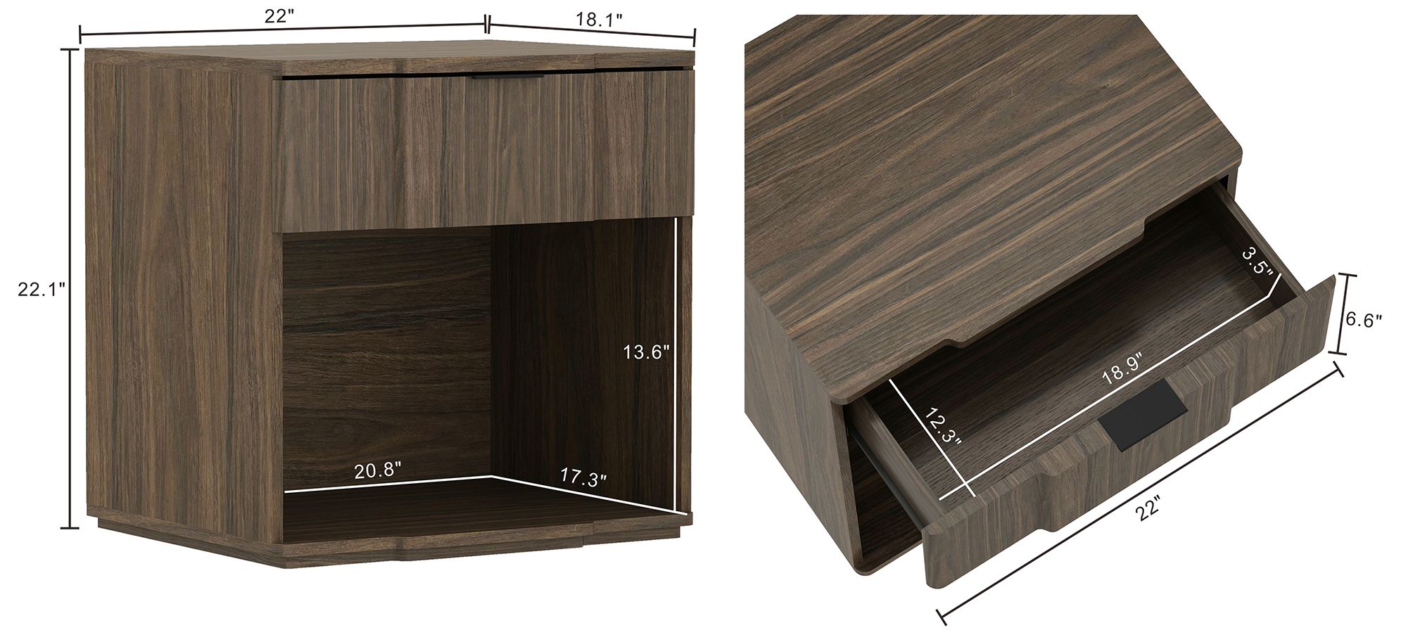 Clive Mid-Century Modern 22" Nightstand in Walnut (1-Drawer)