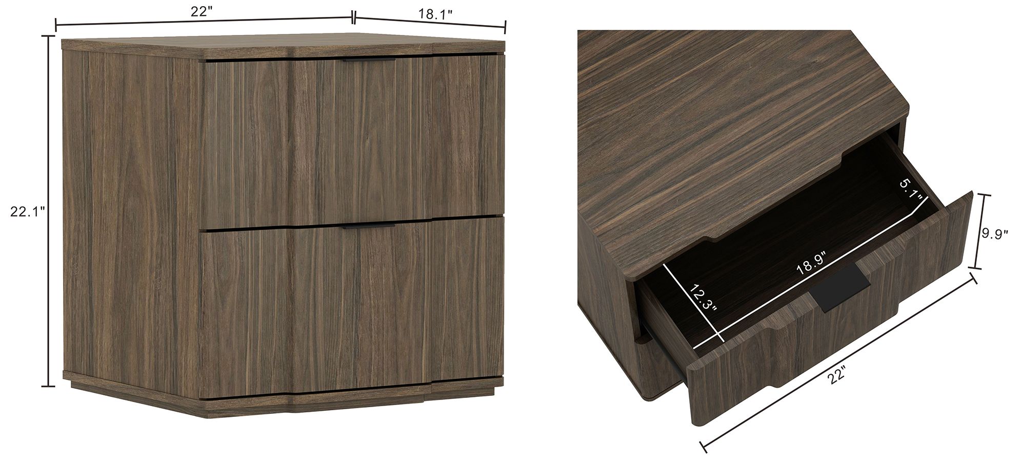 Image 4 Clive Mid-Century Modern 22" Nightstand in Walnut and Black (2-Drawer) more views