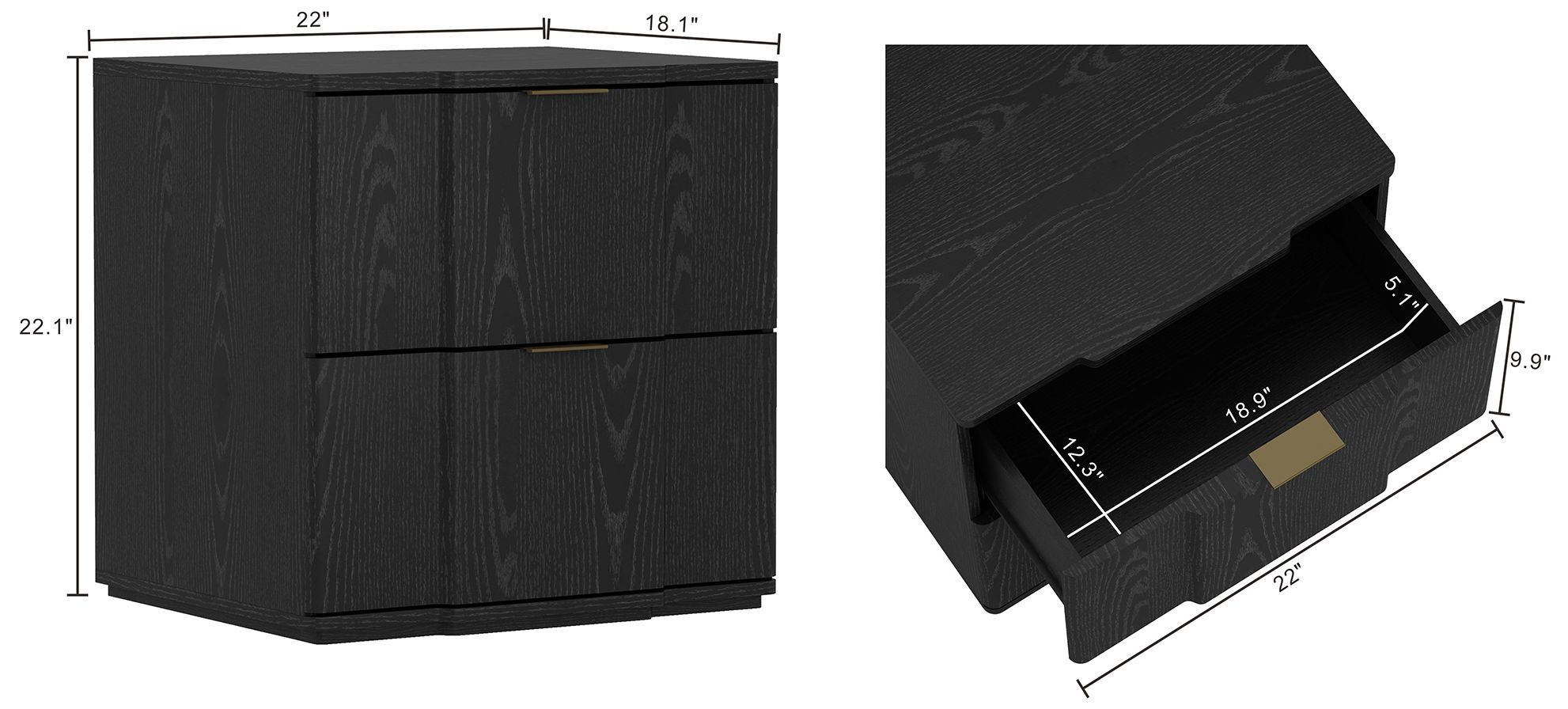 Image 7 Clive Mid-Century Modern 3-Piece Dresser and Nightstand in Black and Gold more views