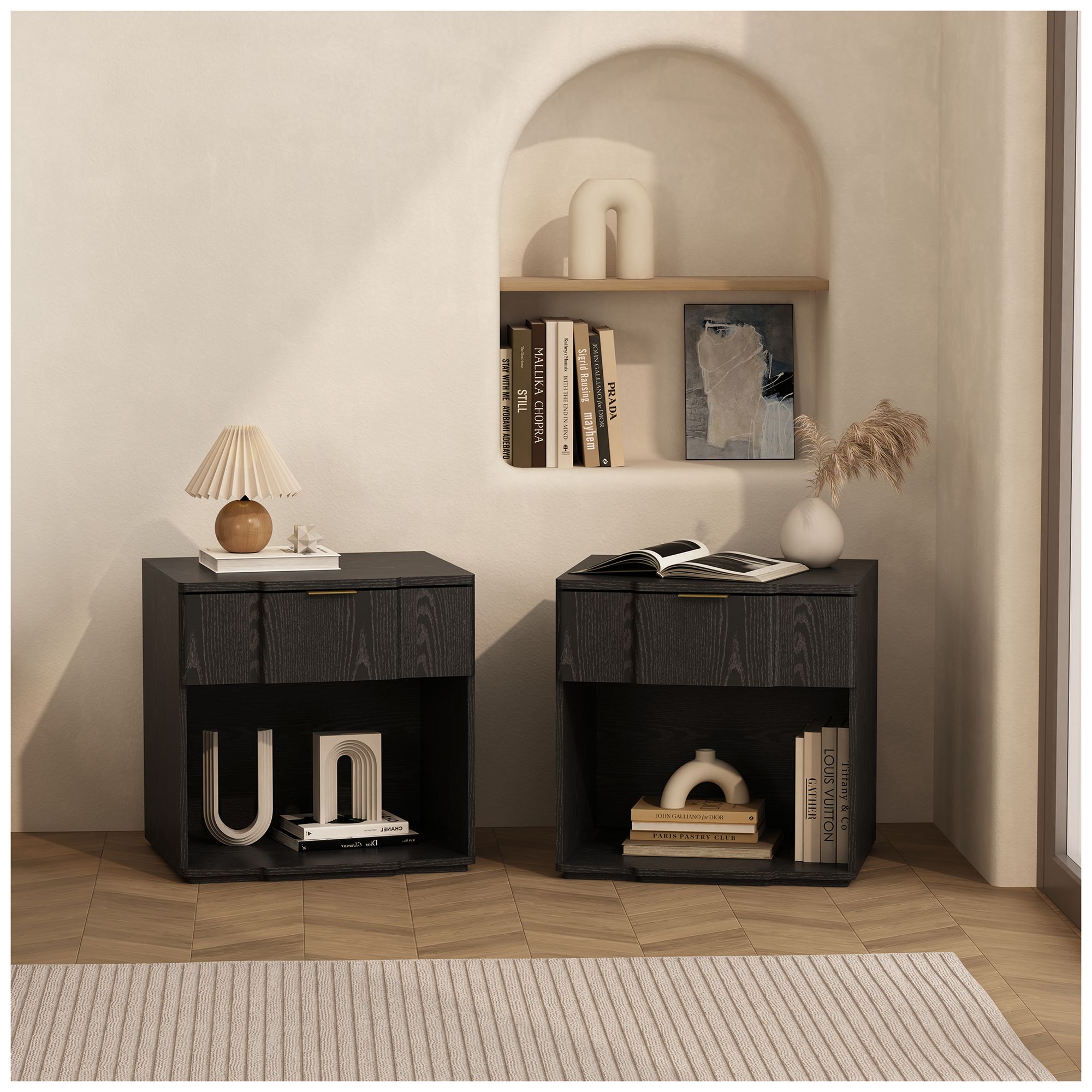 Image 5 Clive Mid-Century Modern 3-Piece Dresser and Nightstand in Black and Gold more views