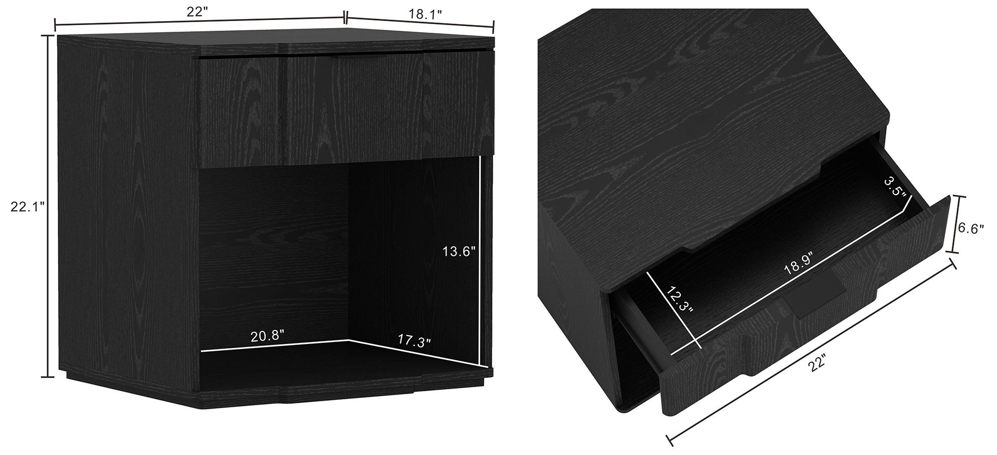 Clive Mid-Century Modern 3-Piece Dresser and Nightstand in Black and Gold