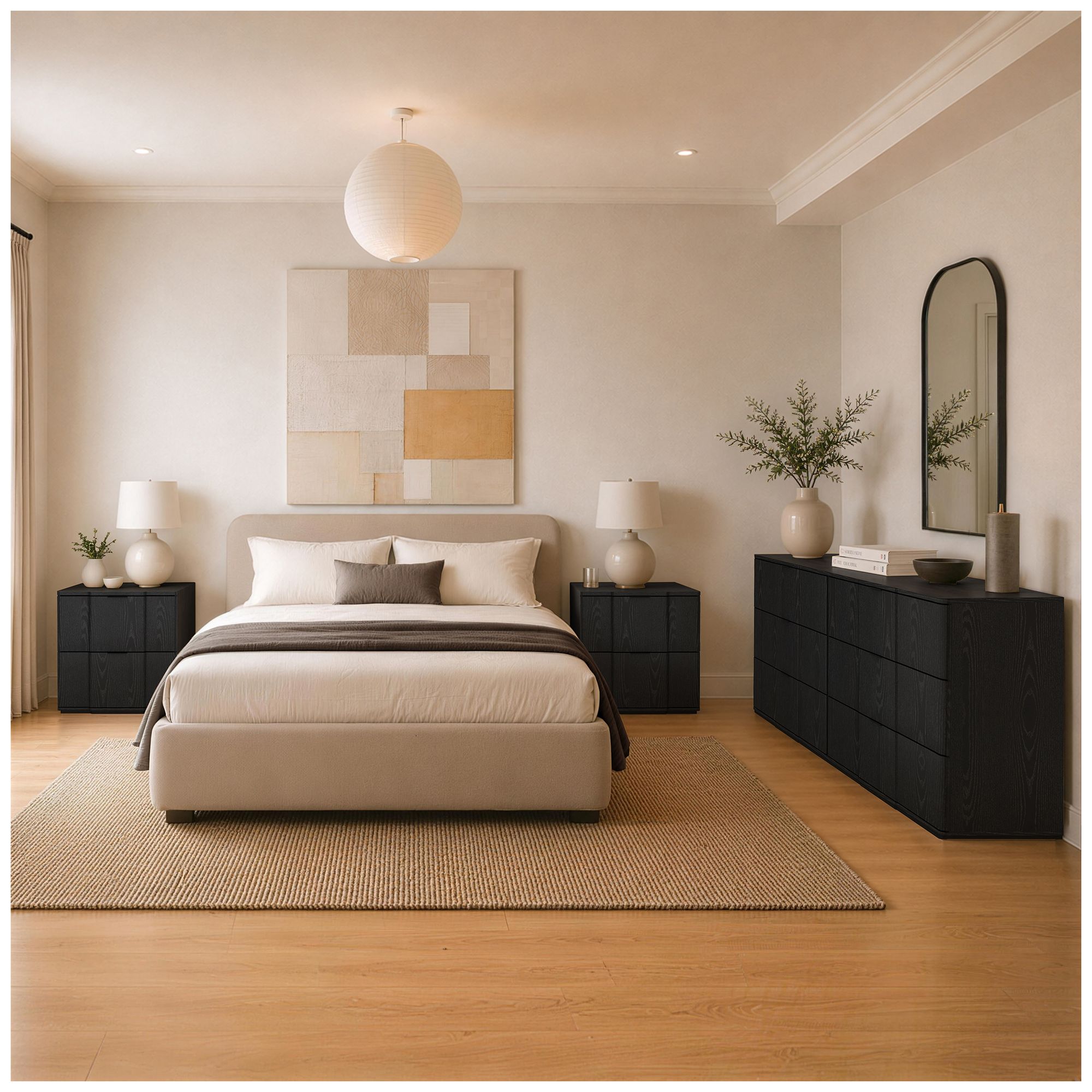 Image 5 Clive Mid-Century Modern 3-Piece Dresser and Nightstand in Black more views