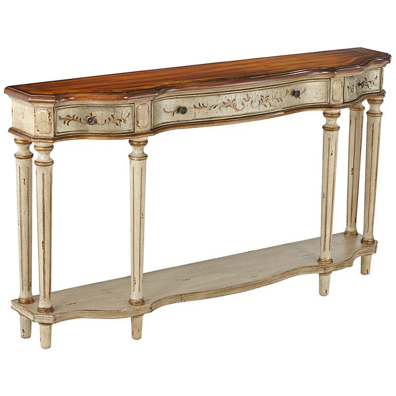 Image 1 Clotilde 3 Drawer Antique Ivory Console Table