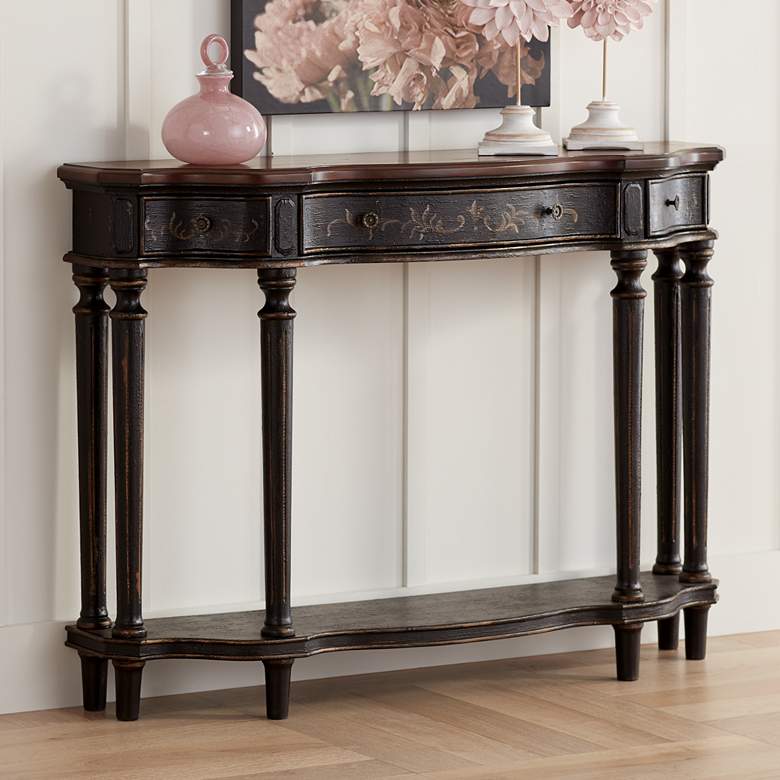 Image 1 Clotilde 48 inch Wide Antique Black 3-Drawer Console Table