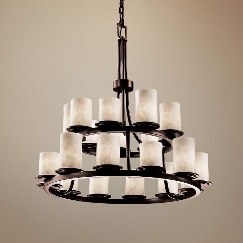 Image 1 Clouds Dakota 33 inchW Dark Bronze 21-Light 2-Tier Chandelier