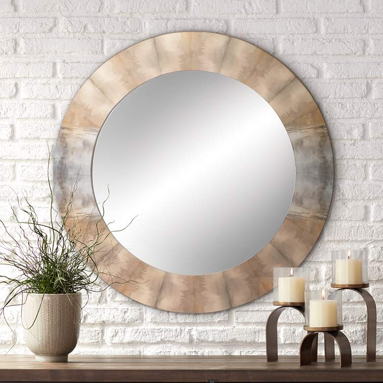 Image 1 Cloudscape Taupe and Slate Lacquer 36" Round Wall Mirror 
