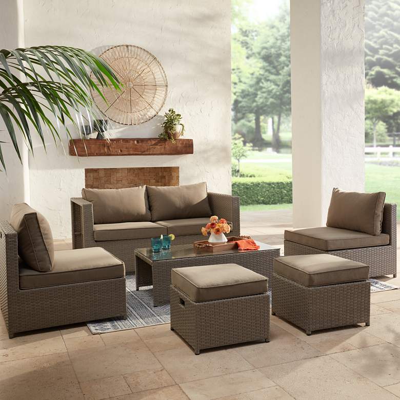 Image 1 Clove Bay 6-Piece Brown Rattan Outdoor Seating Set with Coffee Table
