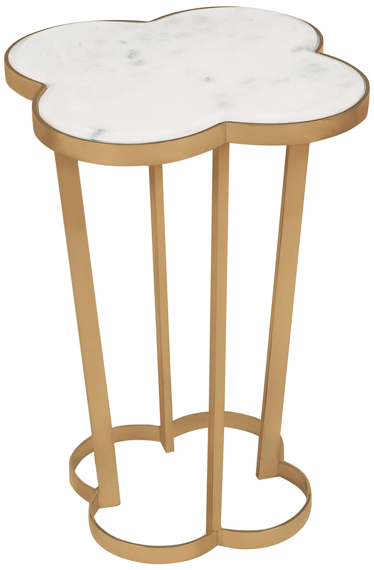 Clover 18 1 4 Wide White Marble and Brass Side Table