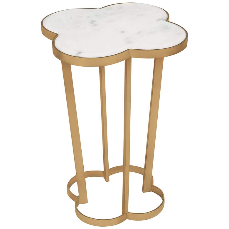 Image 1 Clover 18 1/4" Wide White Marble and Brass Side Table