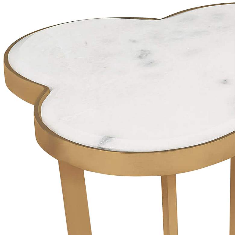 Image 2 Clover 18 1/4" Wide White Marble and Brass Side Table more views