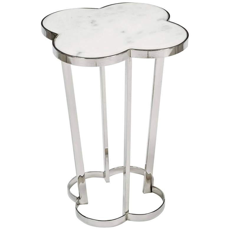 Image 1 Clover 18 1/4" Wide White Marble and Nickel Side Table