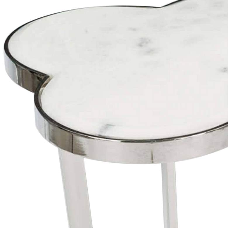Image 2 Clover 18 1/4" Wide White Marble and Nickel Side Table more views