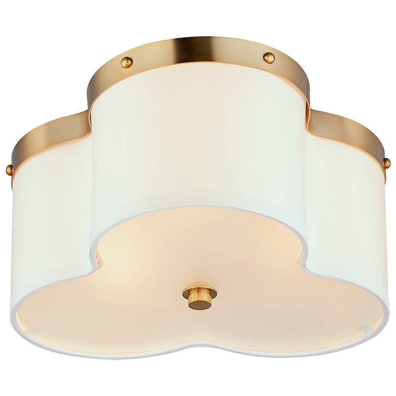 Image 1 Clover 3-Light 14" Wide Satin Brass Flush Mount Light