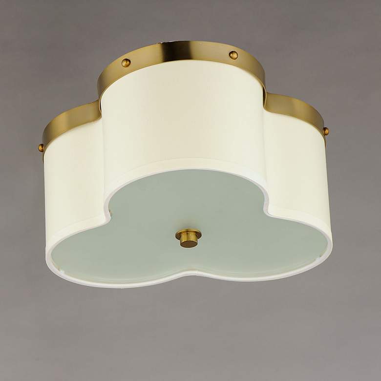 Image 4 Clover 3-Light 14" Wide Satin Brass Flush Mount Light more views